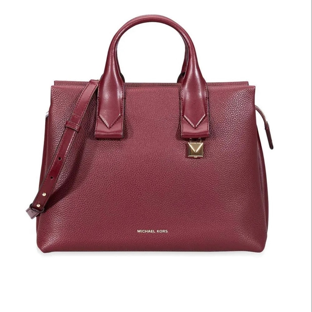Michael Kors NEW Large Oxblood Pebbled Leather Rollins Satchel